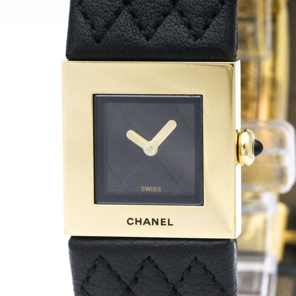 CHANEL Matelasse 18K Gold Leather Quartz Ladies Watch H0109 Polished